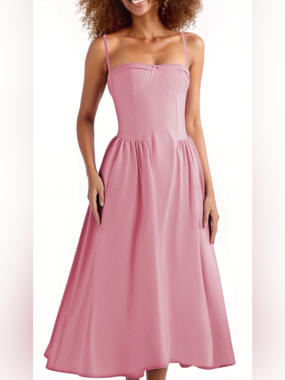 Blush Pink Corset Bust Midi Dress With Adjustable Straps Sz‎ Medium